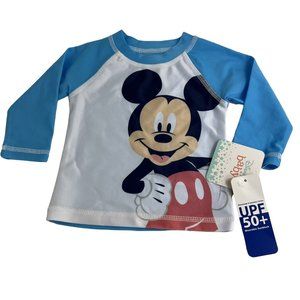 Disney Baby Rash Guard Long Sleeve Shirt 3-6 Months Mickey Mouse Blue UPF 50+